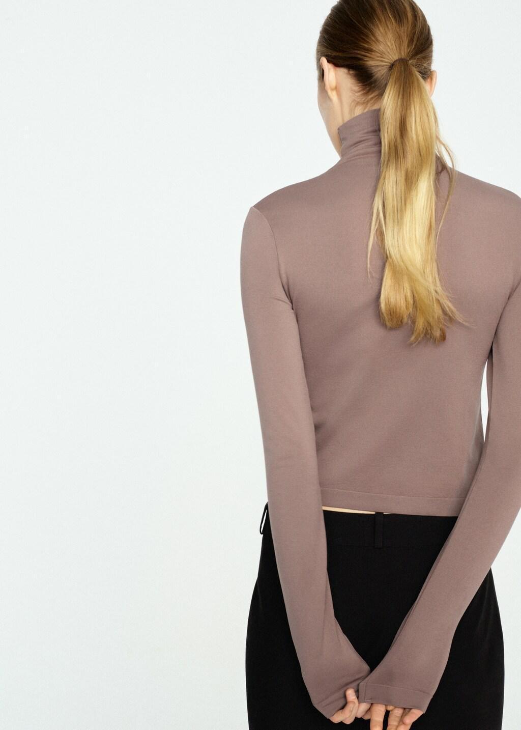 Brown Lt Pastel Fitted Turtleneck T-Shirt, Light Pastel Brown, medium