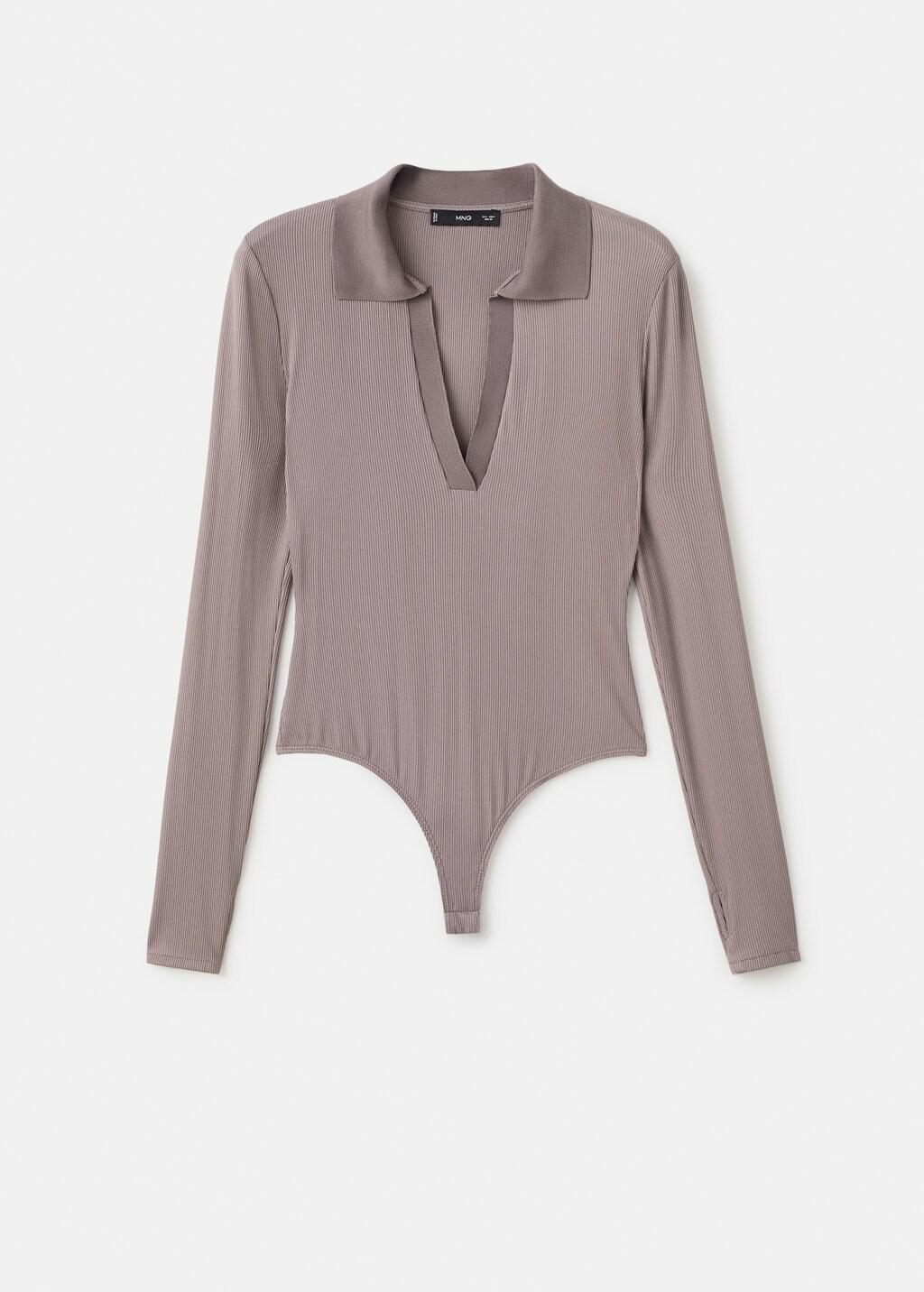 Brown Lt Pastel V-Neck Bodysuit, Light Pastel Brown, large image number 6