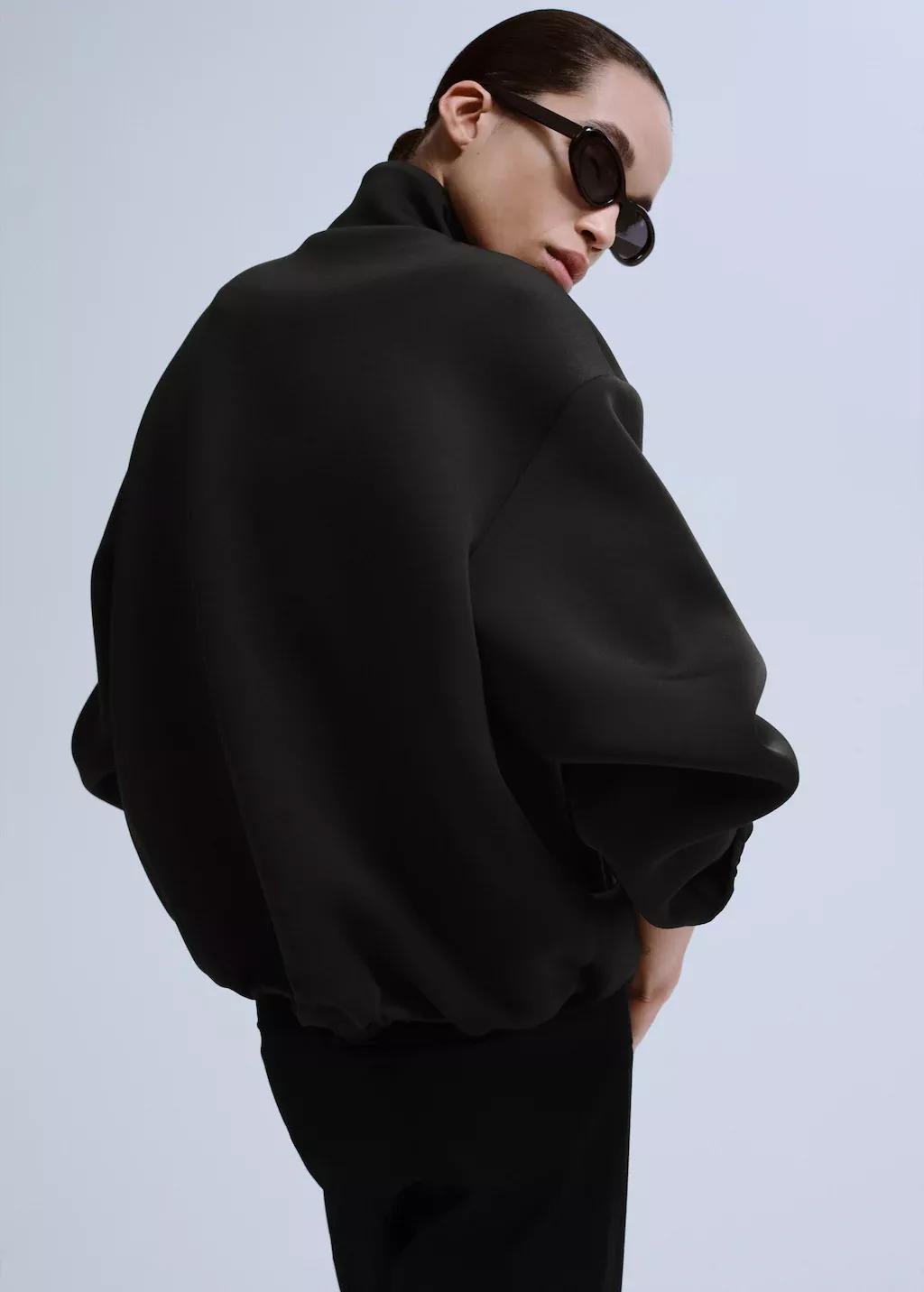 Black Oversized Bomber Jacket, Black, large image number 2