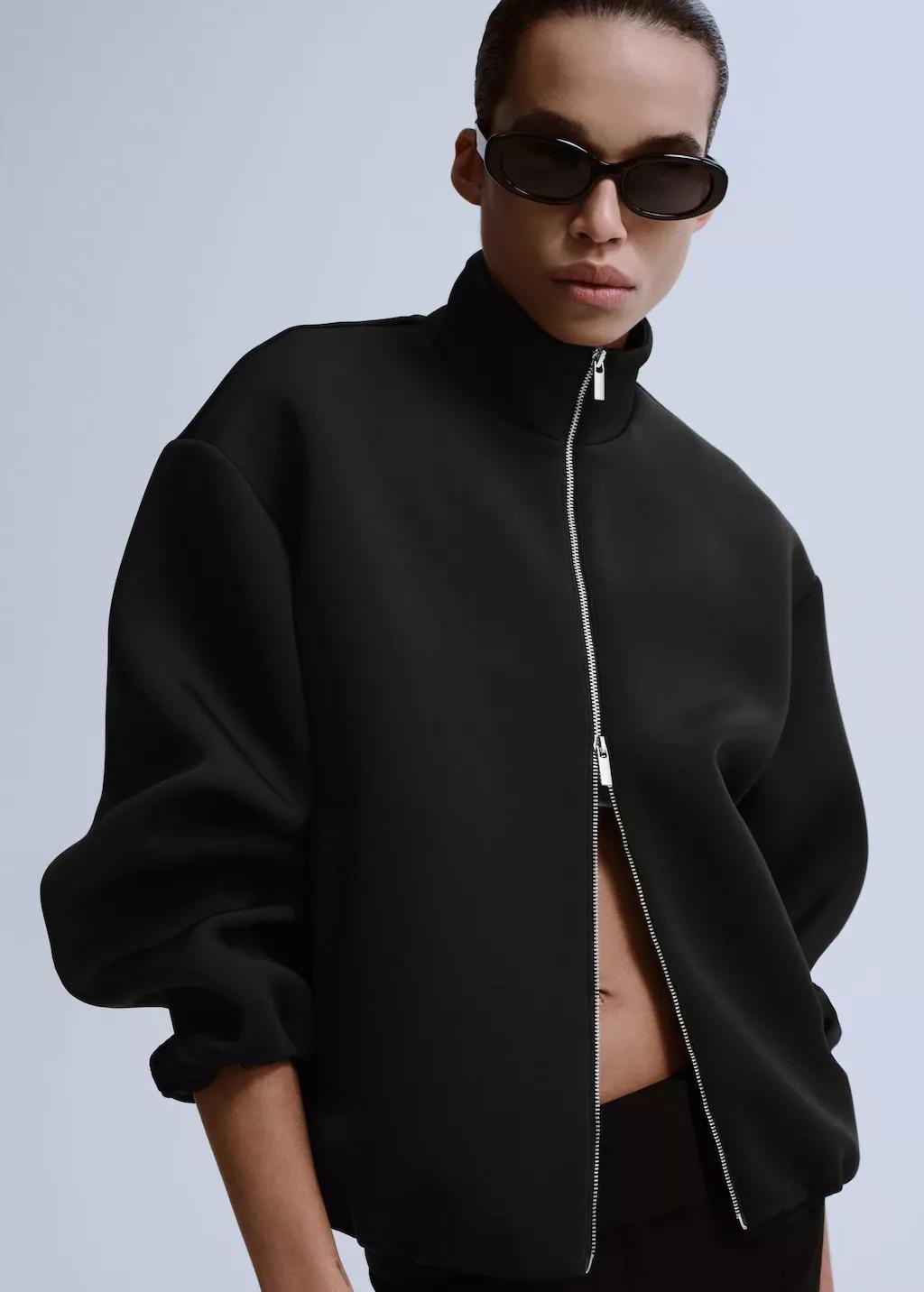 Black Oversized Bomber Jacket, Black, large image number 3