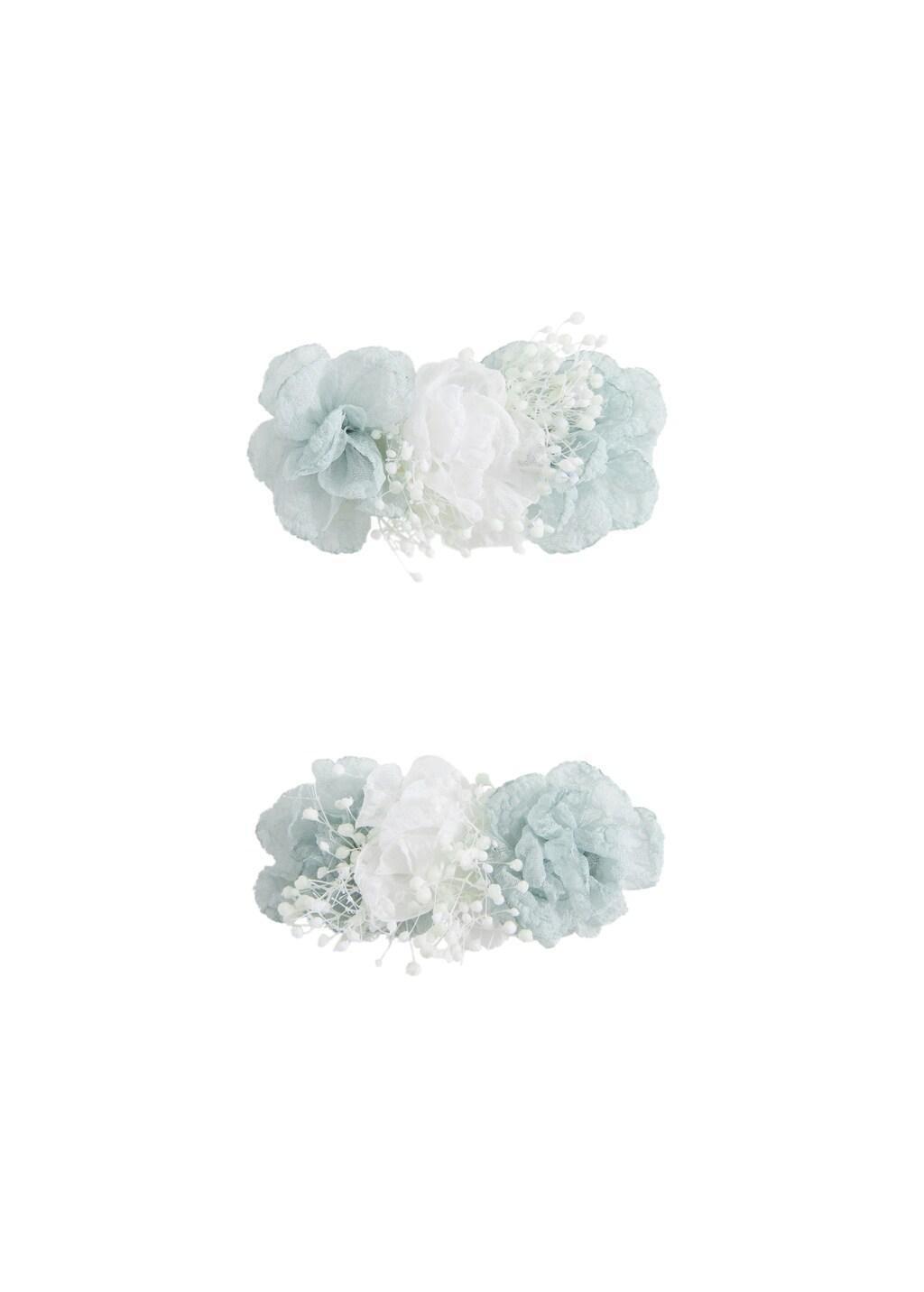 Blue Flower Hairclips, Set Of 2, Baby Girl, Turquoise - Aqua, large image number 2