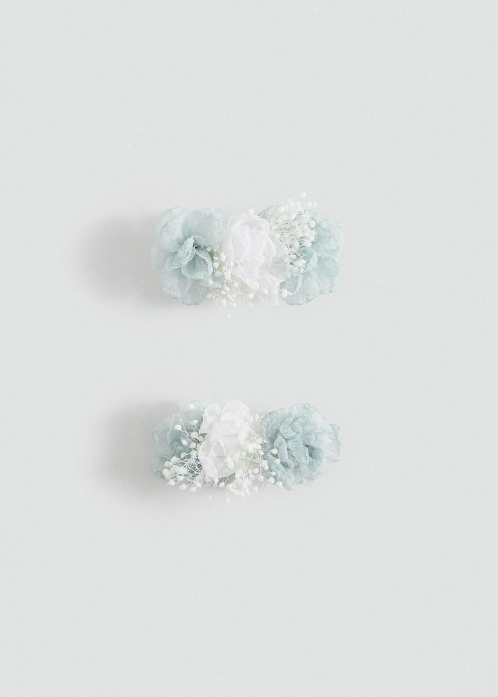 Blue Flower Hairclips, Set Of 2, Baby Girl, Turquoise - Aqua, large image number 3