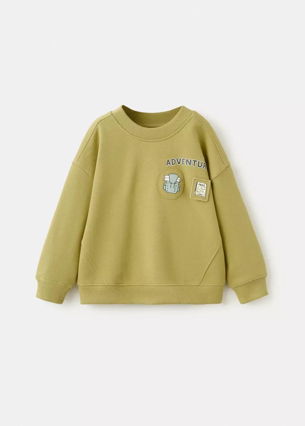 Yellow Printed Cotton Sweatshirt, Baby Boy, Bright Yellow, large image number 0