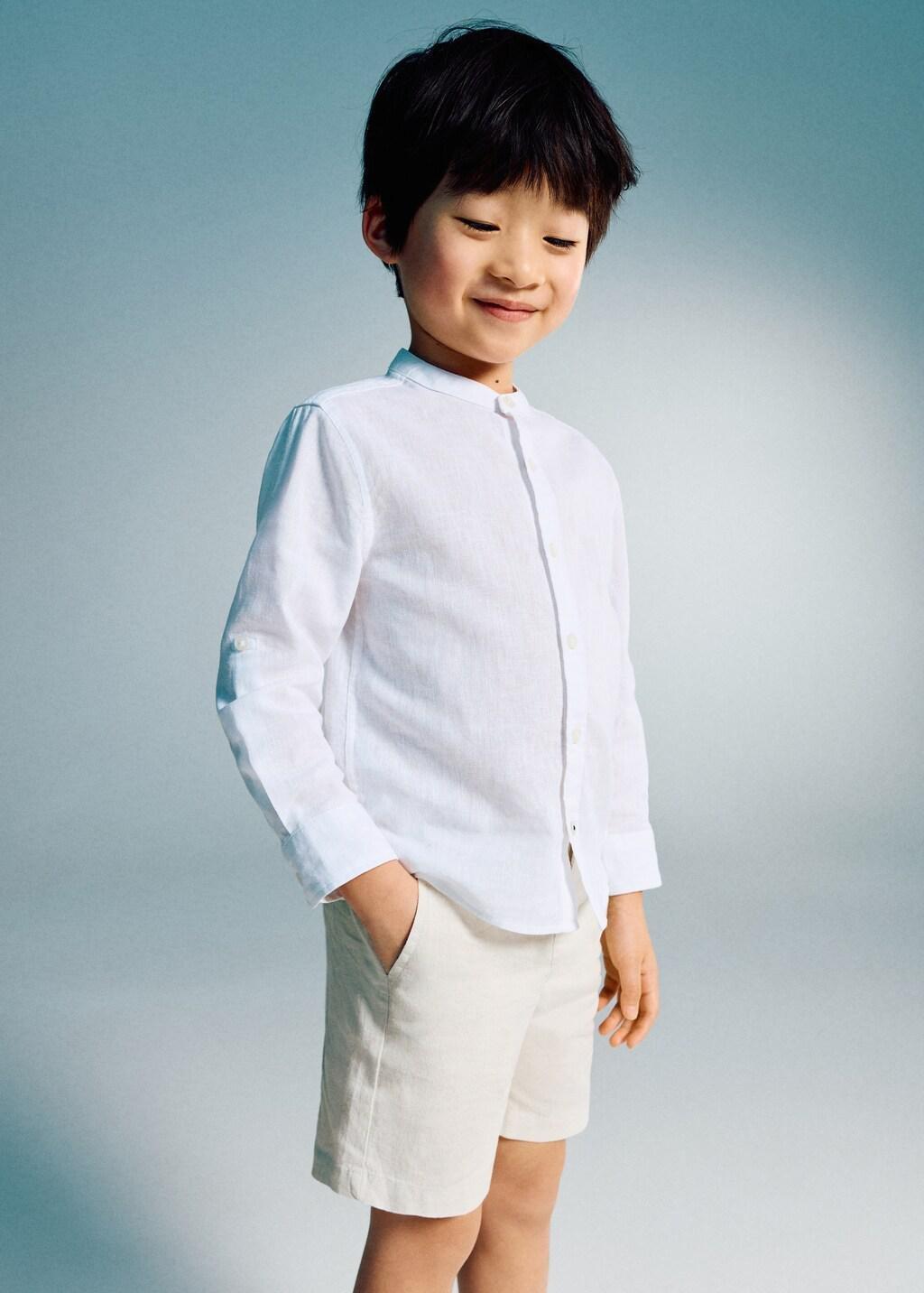 Brown Lt Pastel Linen-Blend Bermuda Shorts, Baby Boy, Light Pastel Brown, large image number 0