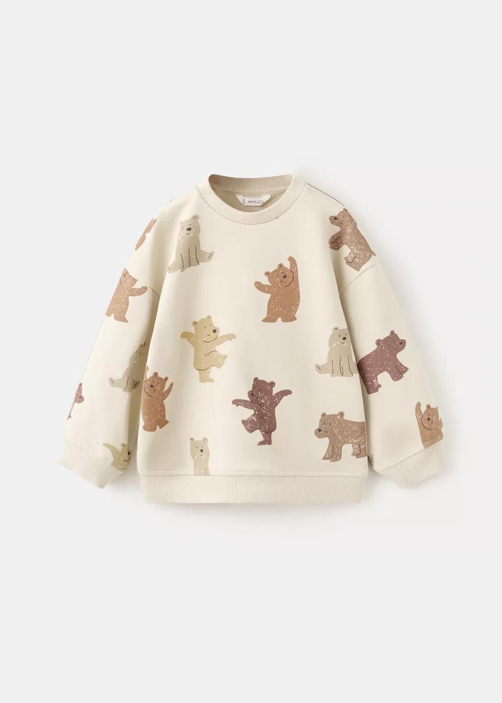Beige Bear Print Sweatshirt, Light Pastel Brown, large image number 0