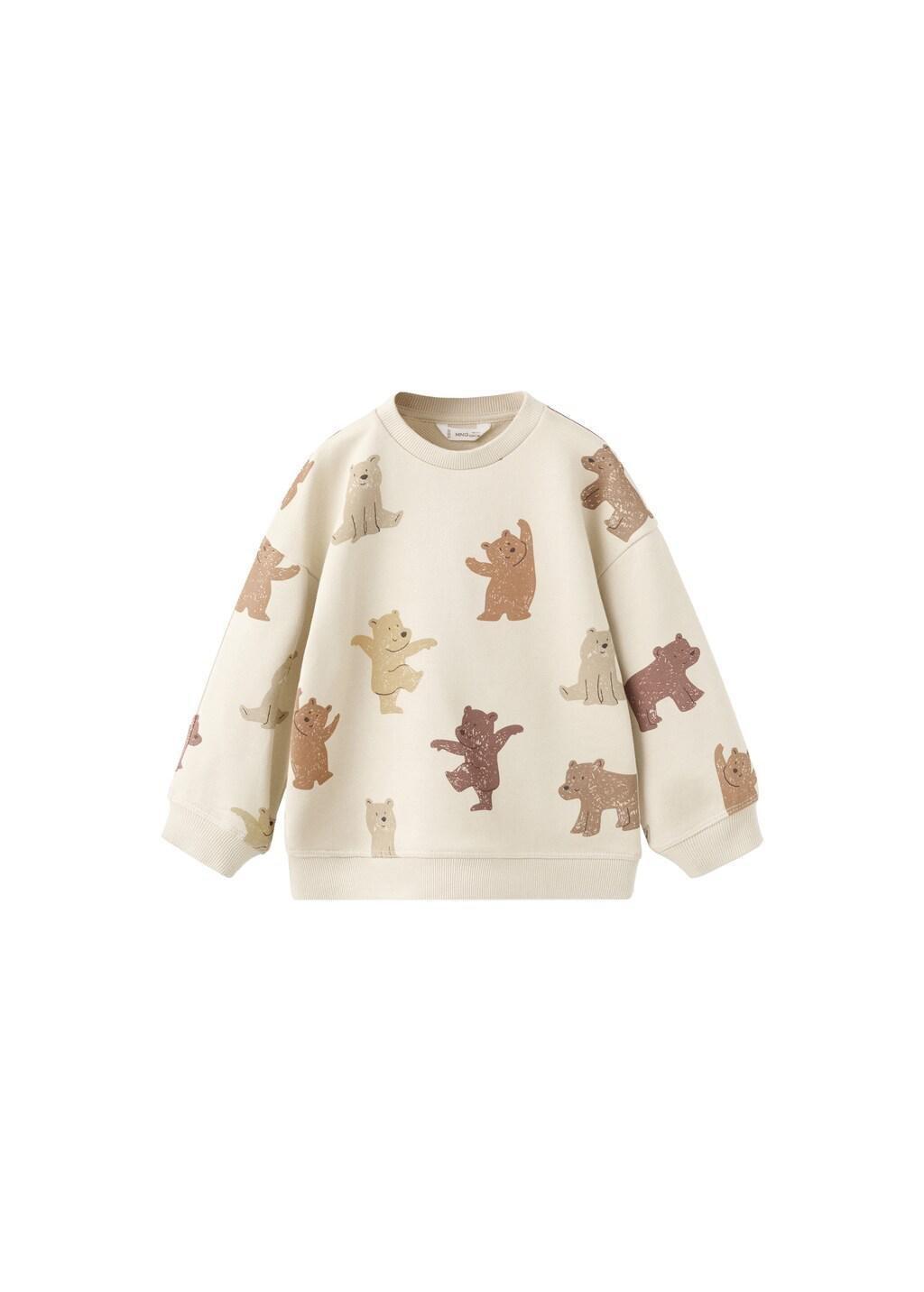 Beige Bear Print Sweatshirt, Light Pastel Brown, large image number 1