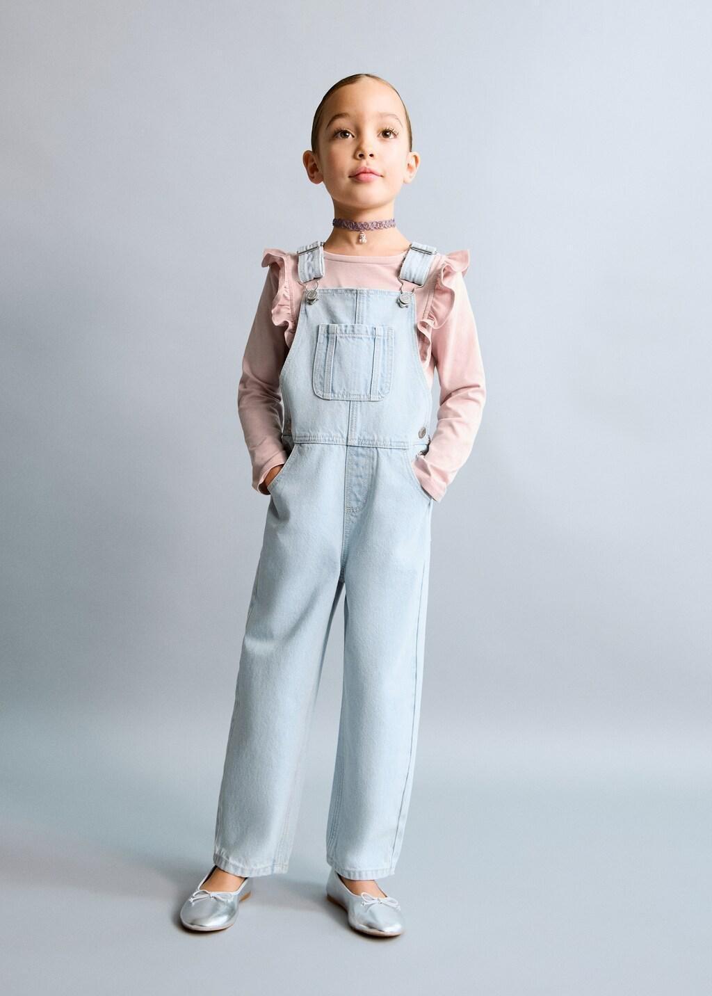 Blue Long Denim Dungarees, Baby Girl, Open Blue, large image number 0