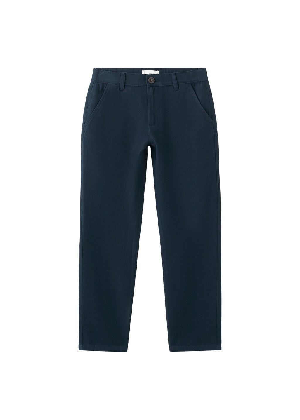 Navy Straight-Fit Cotton Trousers, Kids Boys, Navy, medium