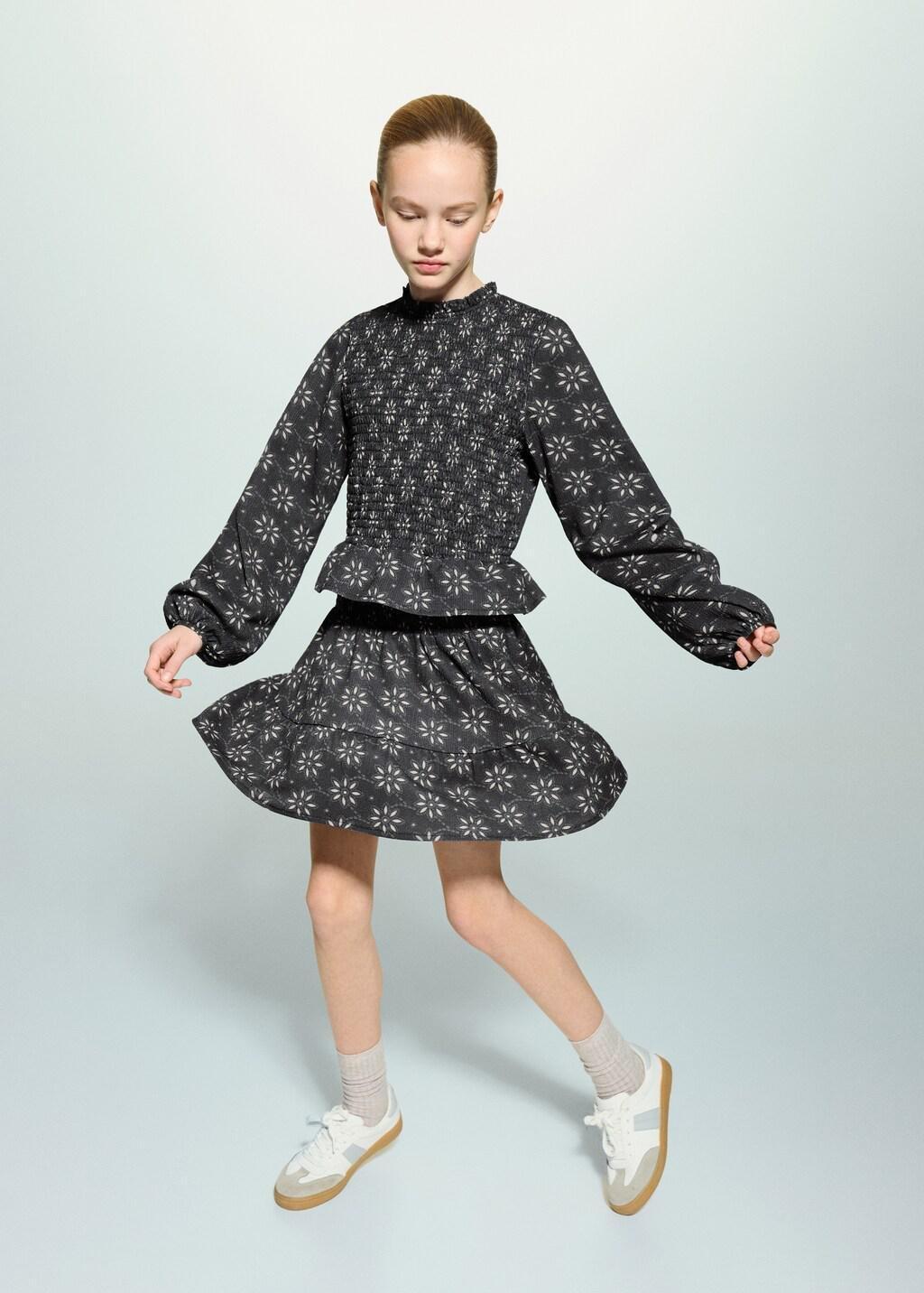 Navy Floral Print Skirt, Kids Girls, Navy, large image number 0