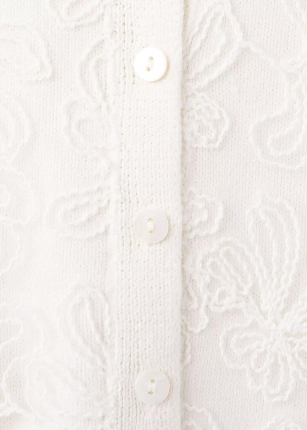 White Floral Embroidered Knitted Cardigan, Kids Girl, Natural White, large image number 2