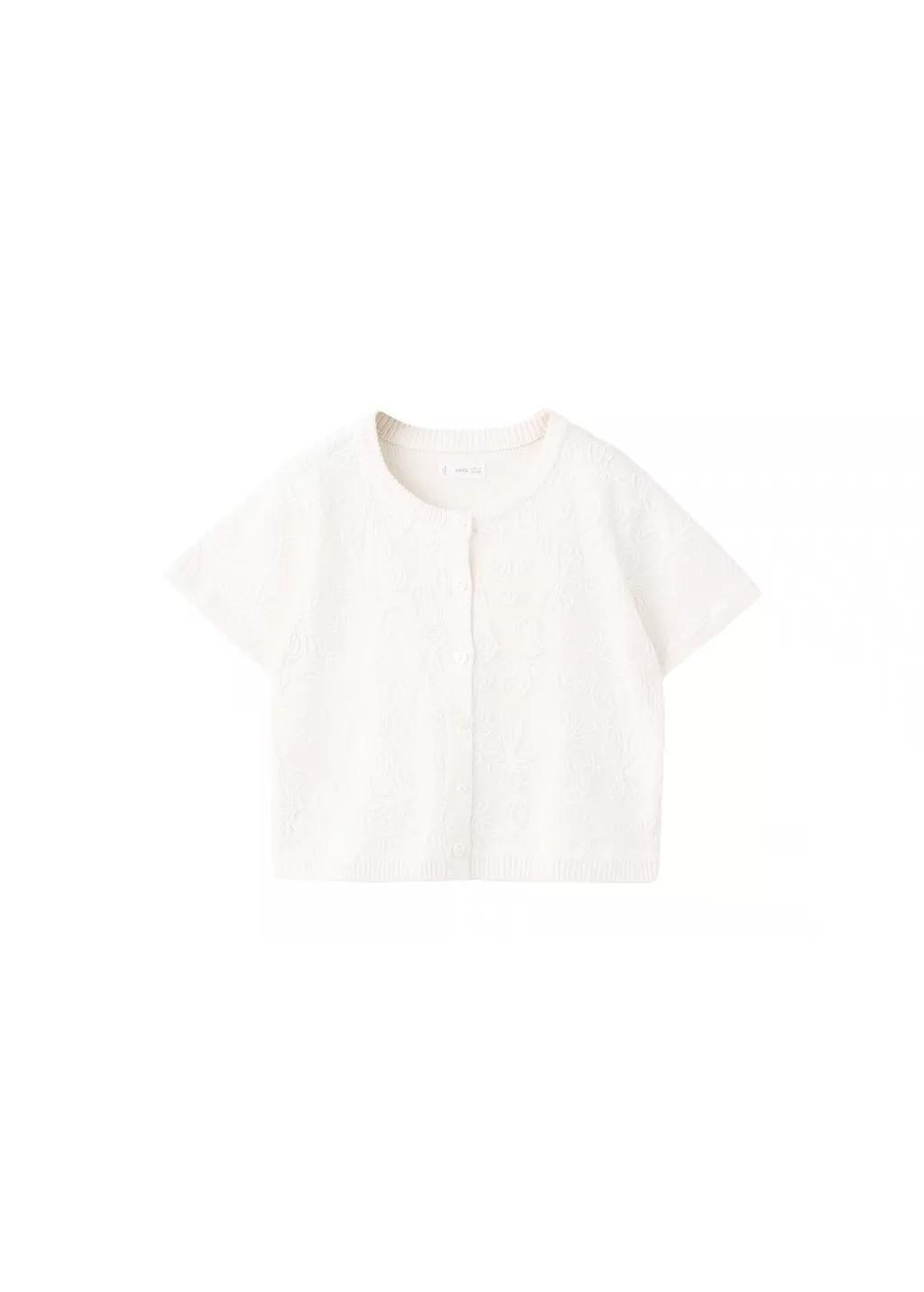 White Floral Embroidered Knitted Cardigan, Kids Girl, Natural White, large image number 4