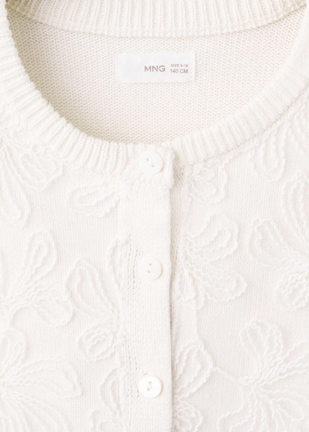 White Floral Embroidered Knitted Cardigan, Kids Girl, Natural White, large image number 5