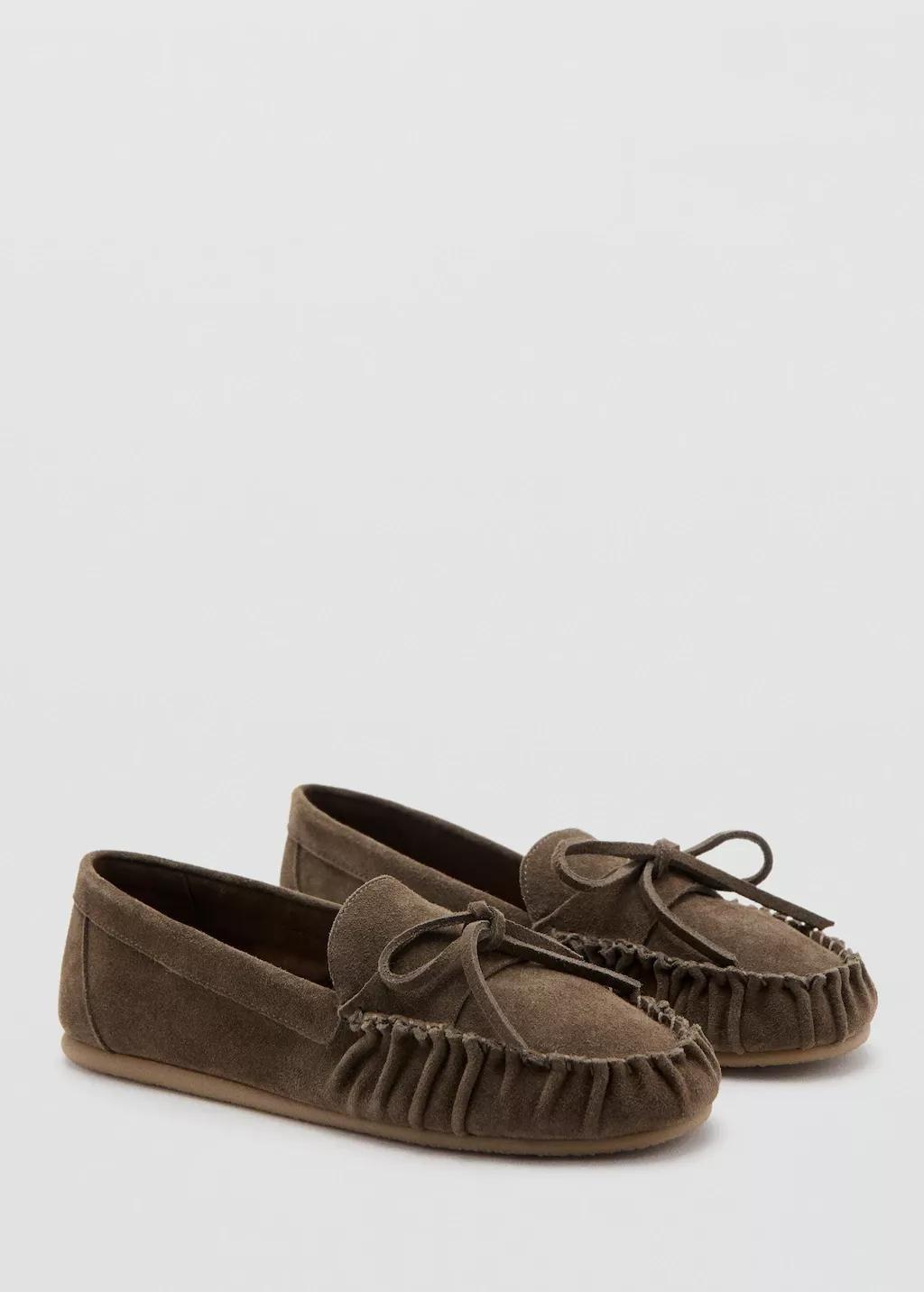 Brown Gathered Suede Moccasins, Light Pastel Brown, large image number 0