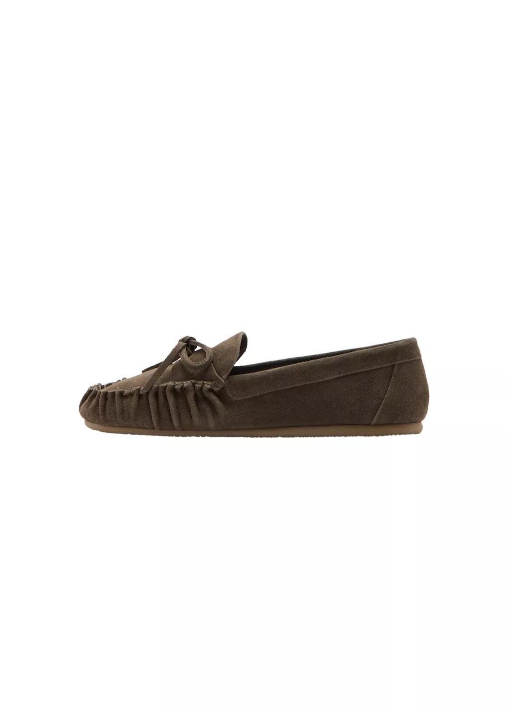 Brown Gathered Suede Moccasins, Light Pastel Brown, large image number 2