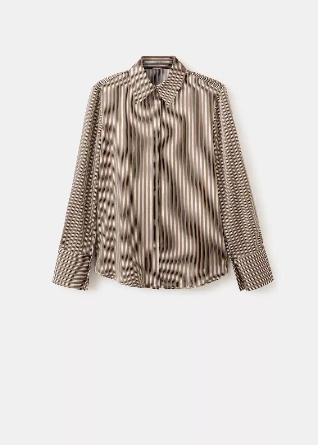 Brown Satin Striped Shirt, Medium Brown, large image number 0