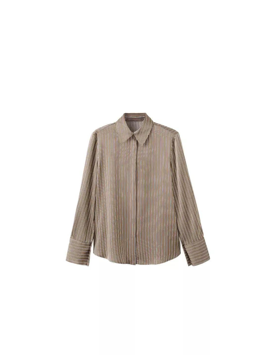 Brown Satin Striped Shirt, Medium Brown, large image number 2