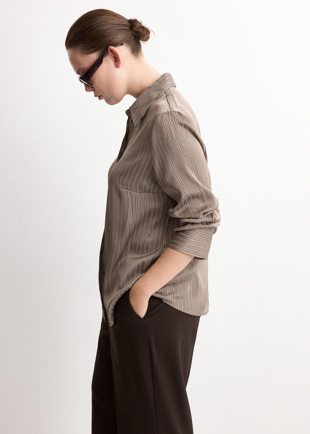 Brown Satin Striped Shirt, Medium Brown, large image number 8