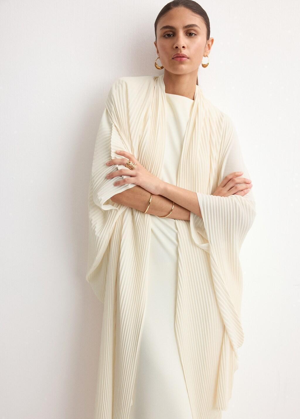 Beige Oversized Pleated Caftan, Light Beige, large image number 3