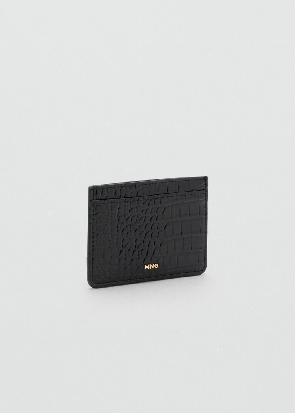 Black Shiny Croc-Effect Cardholder, Black, large image number 0