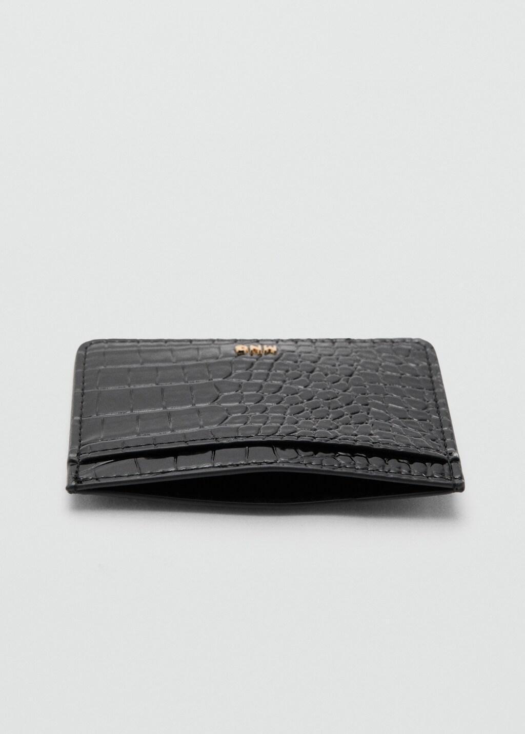 Black Shiny Croc-Effect Cardholder, Black, large image number 1