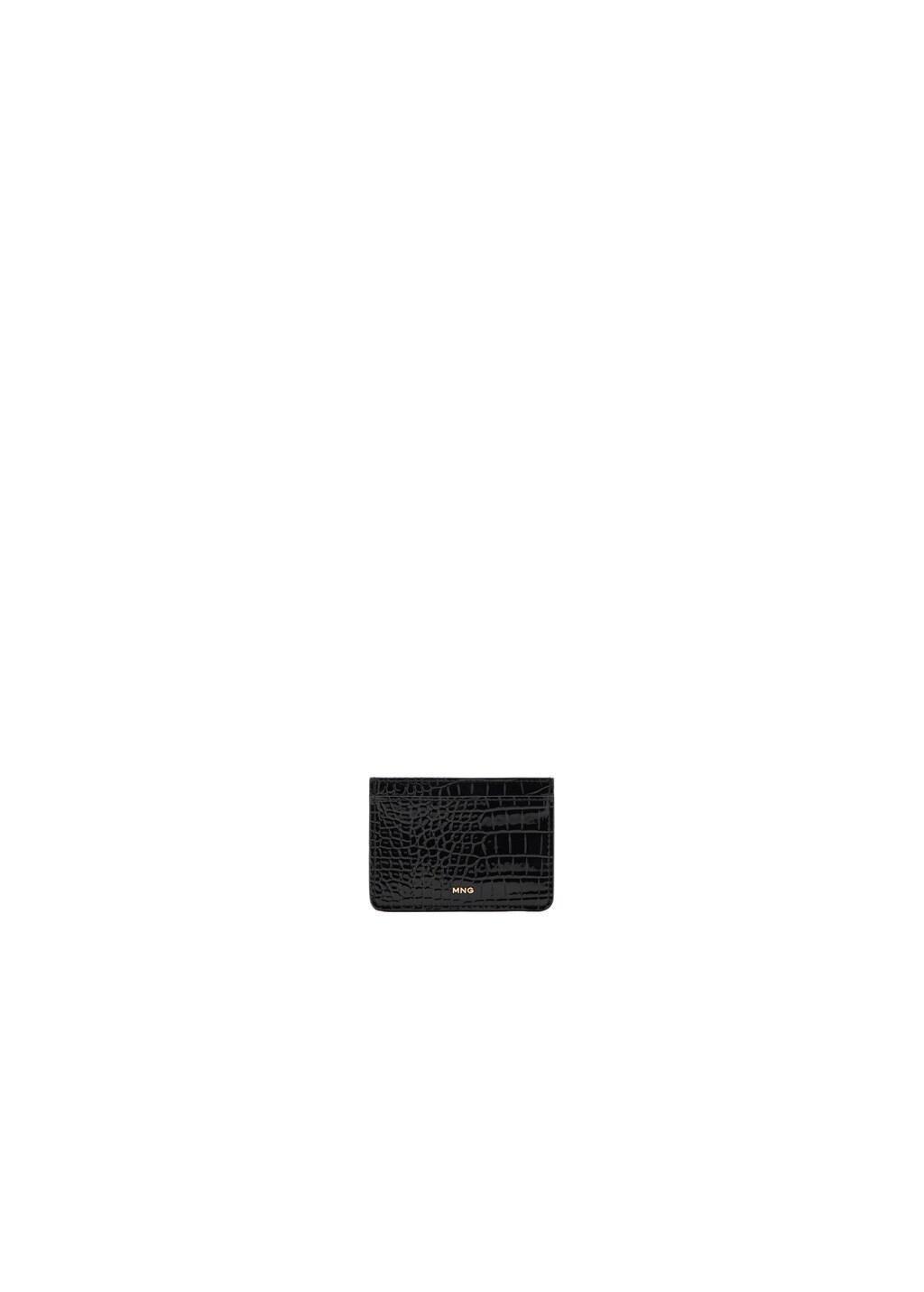 Black Shiny Croc-Effect Cardholder, Black, large image number 2