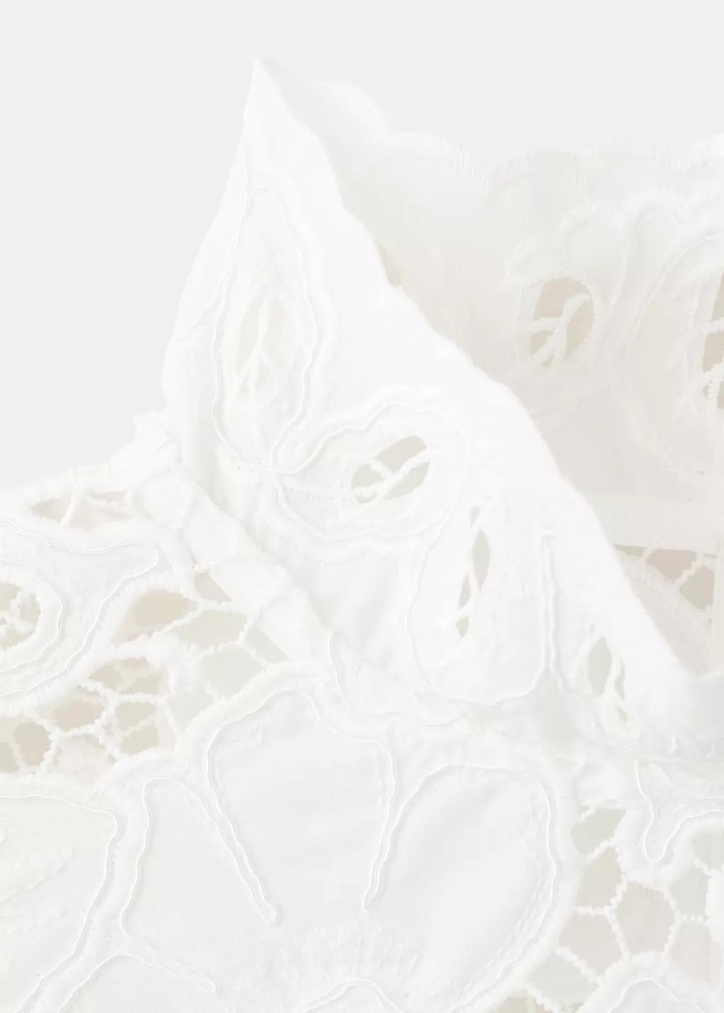 WHITE Floral embroidery blouse, White, medium