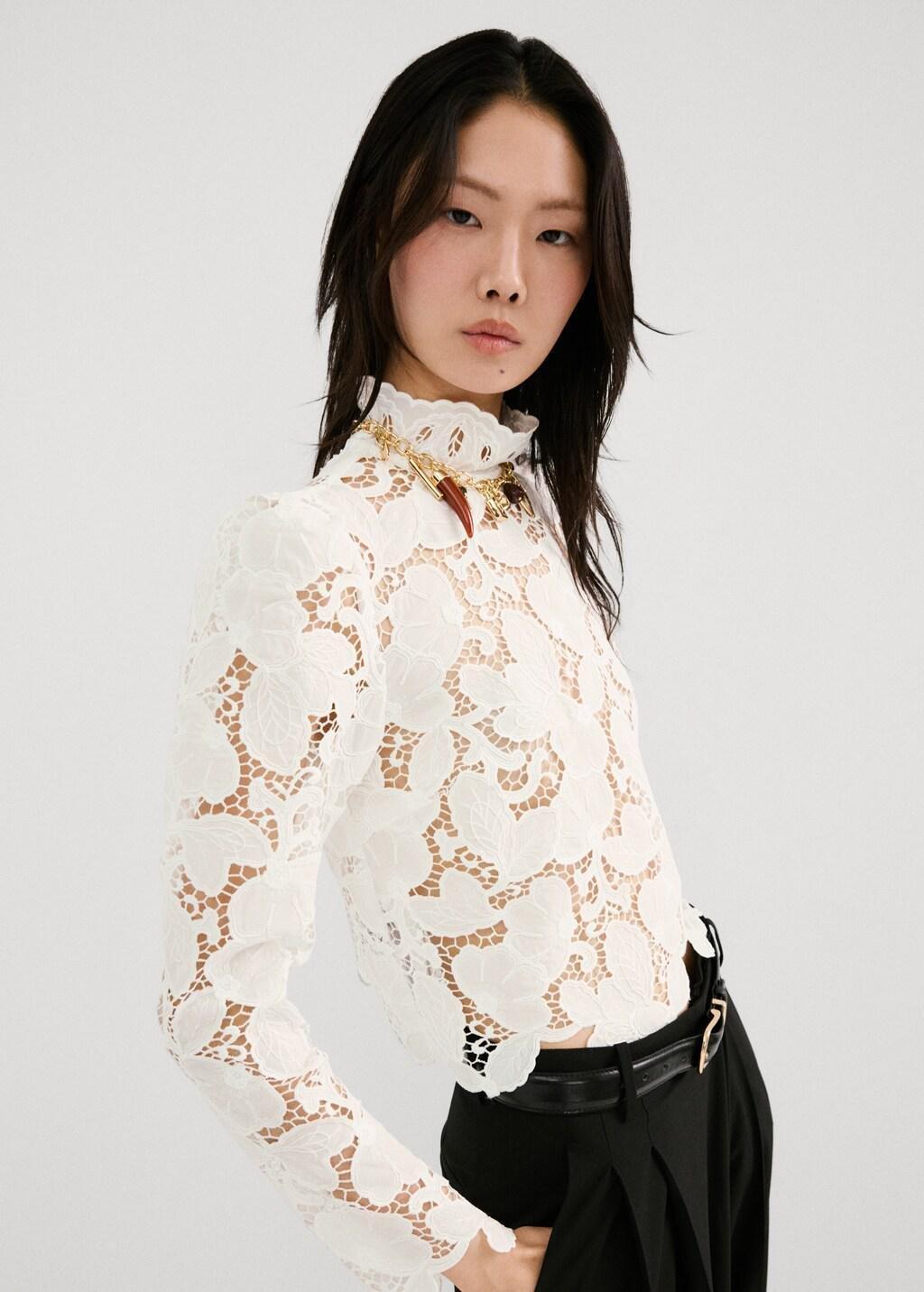 WHITE Floral embroidery blouse, White, large image number 3