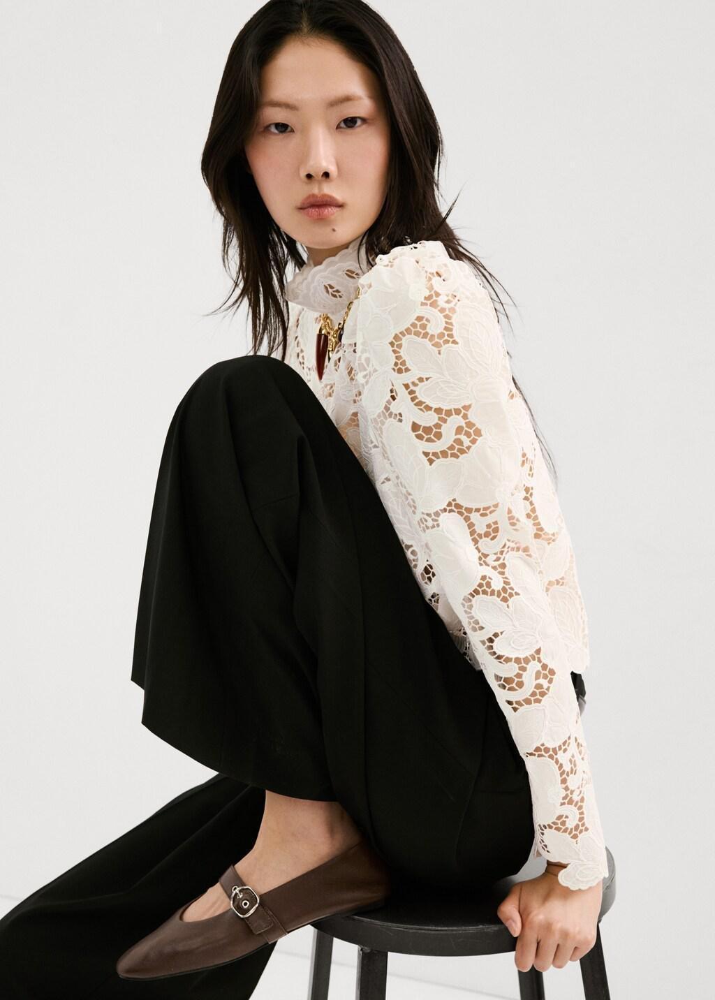 WHITE Floral embroidery blouse, White, large image number 4