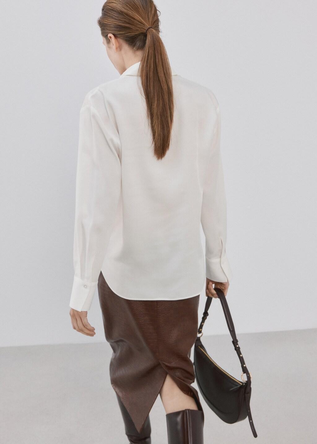 Beige Straight Lyocell Shirt, 0201_05, large image number 2