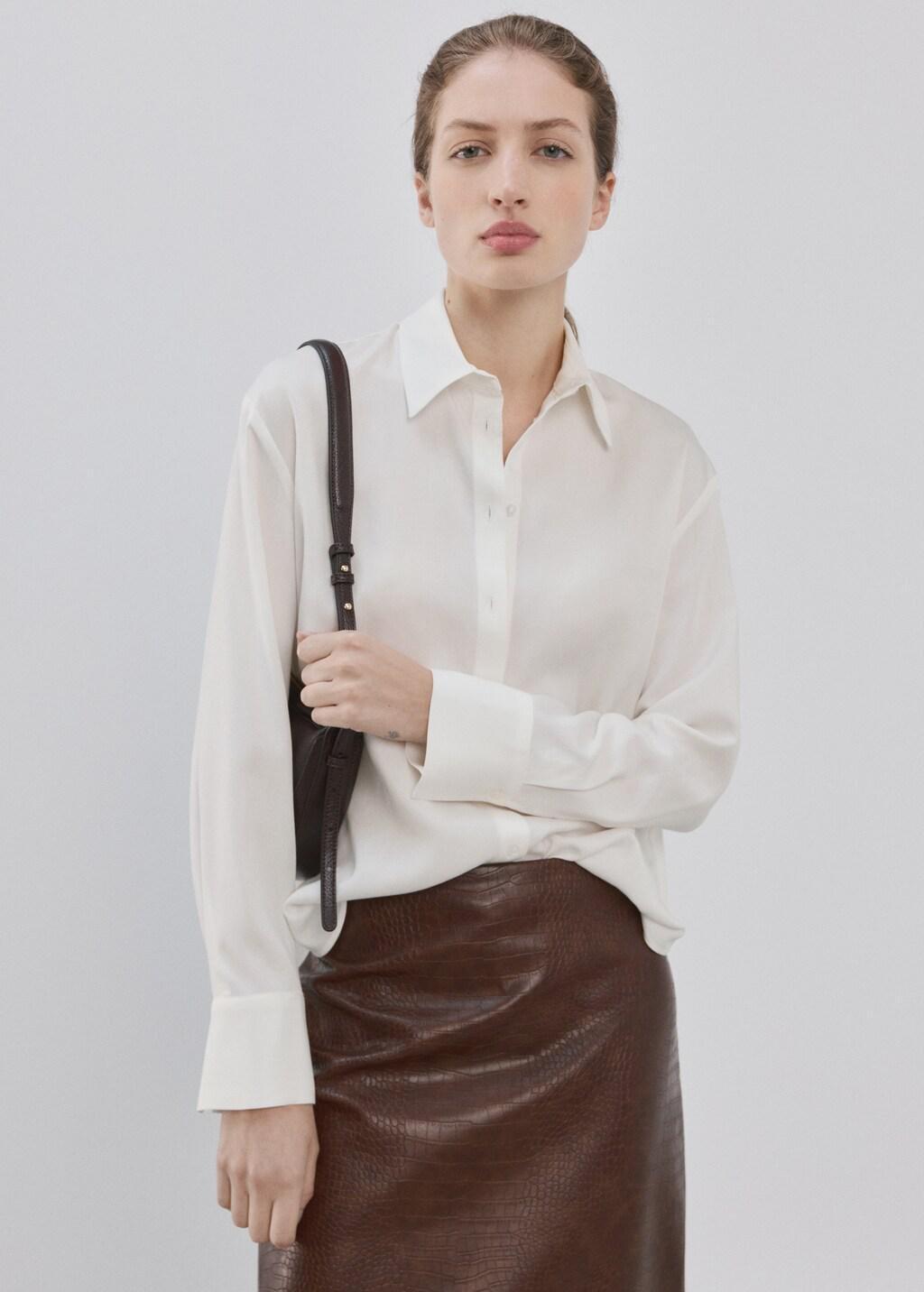 Beige Straight Lyocell Shirt, 0201_05, large image number 3