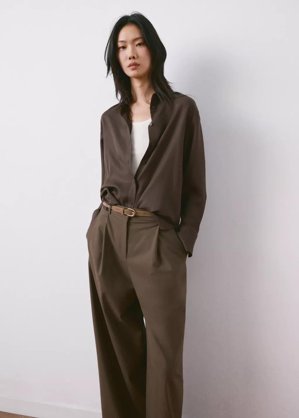 Brown Straight Lyocell Shirt, 0201_30, large image number 3