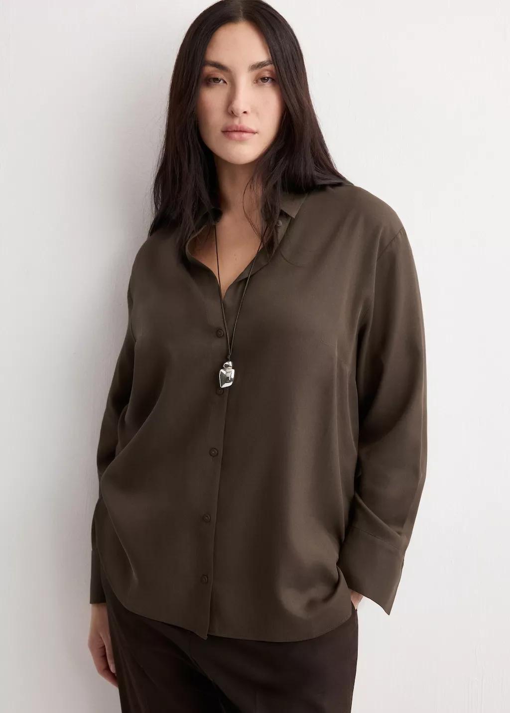 Brown Straight Lyocell Shirt, 0201_30, large image number 5