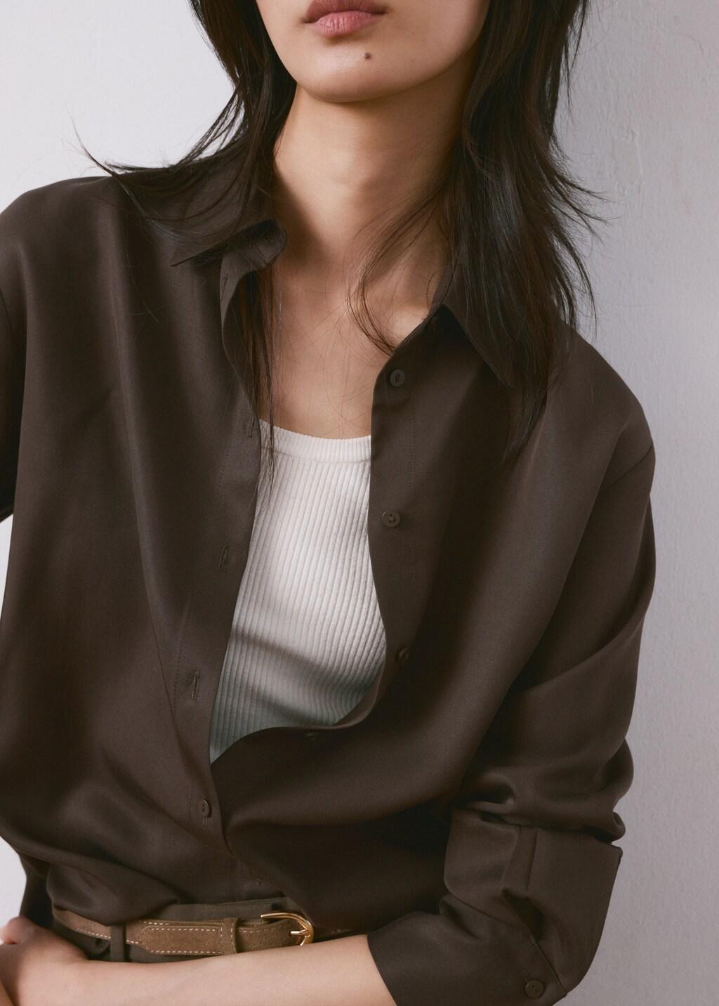 Brown Straight Lyocell Shirt, 0201_30, large image number 6