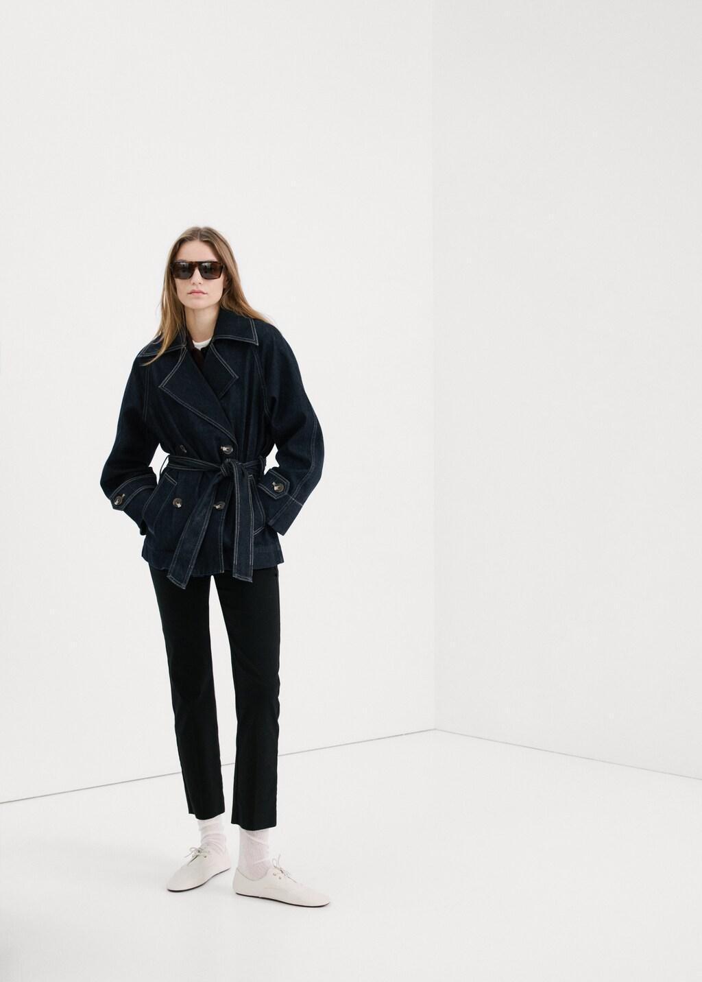 Blue Denim Trench With Belt, Open Blue, large image number 0