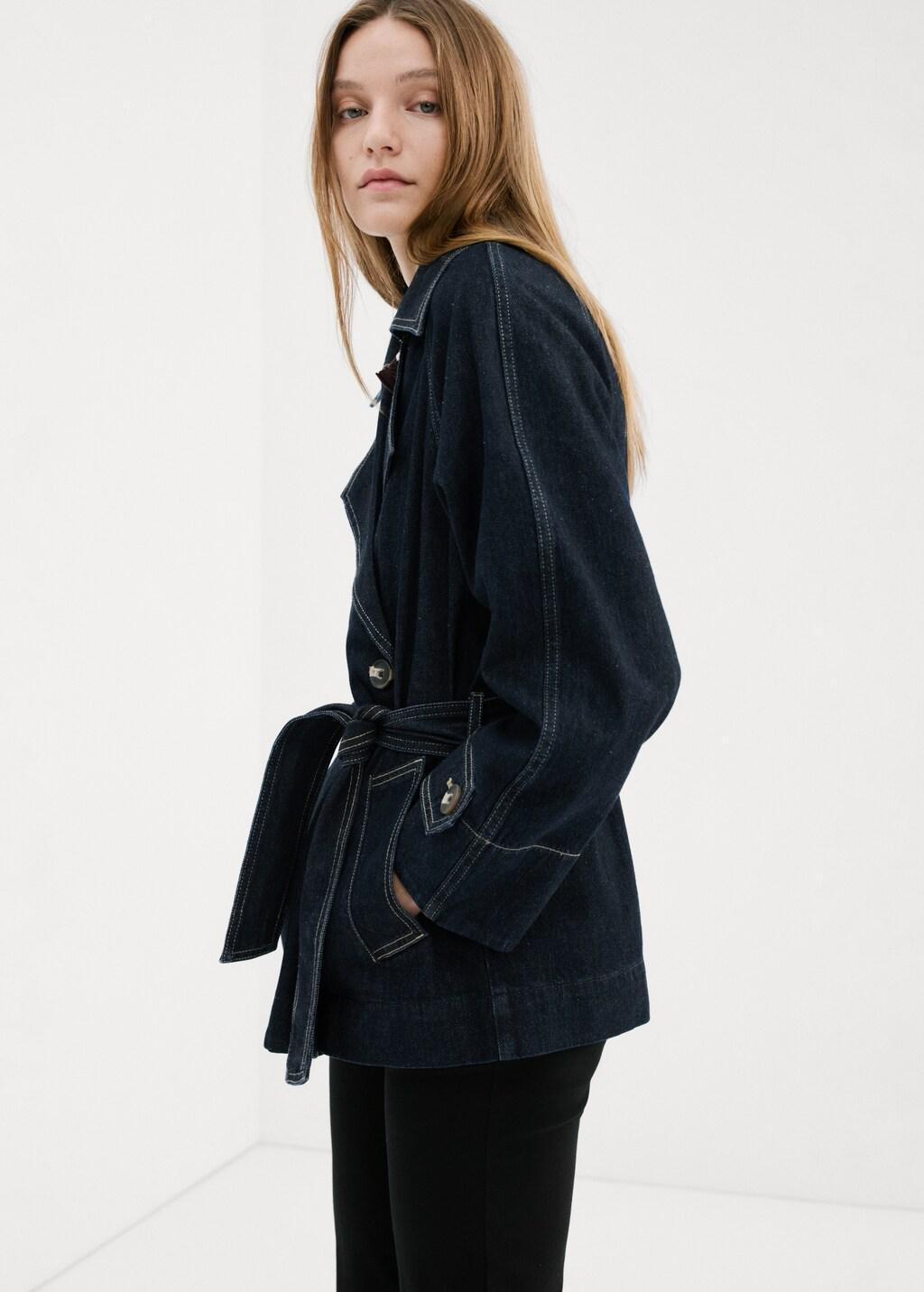 Blue Denim Trench With Belt, Open Blue, large image number 3