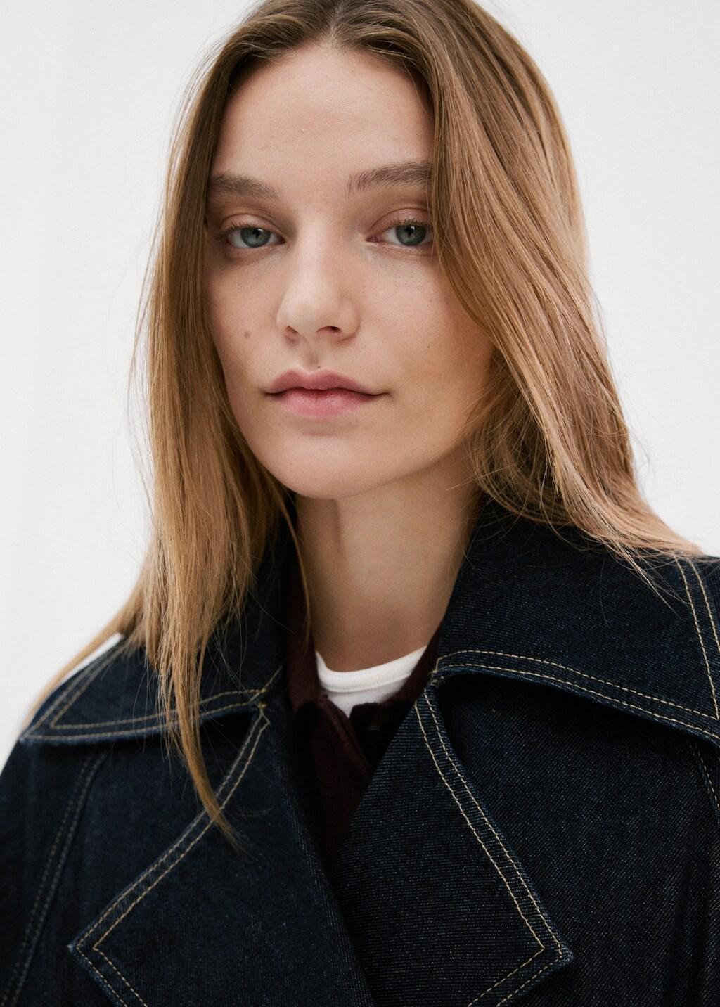 Blue Denim Trench With Belt, Open Blue, large image number 4