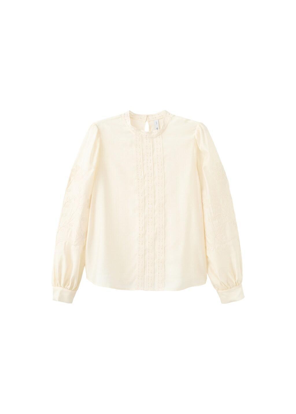 Beige Cotton Blouse With Floral Embroidery, Light Beige, large image number 6