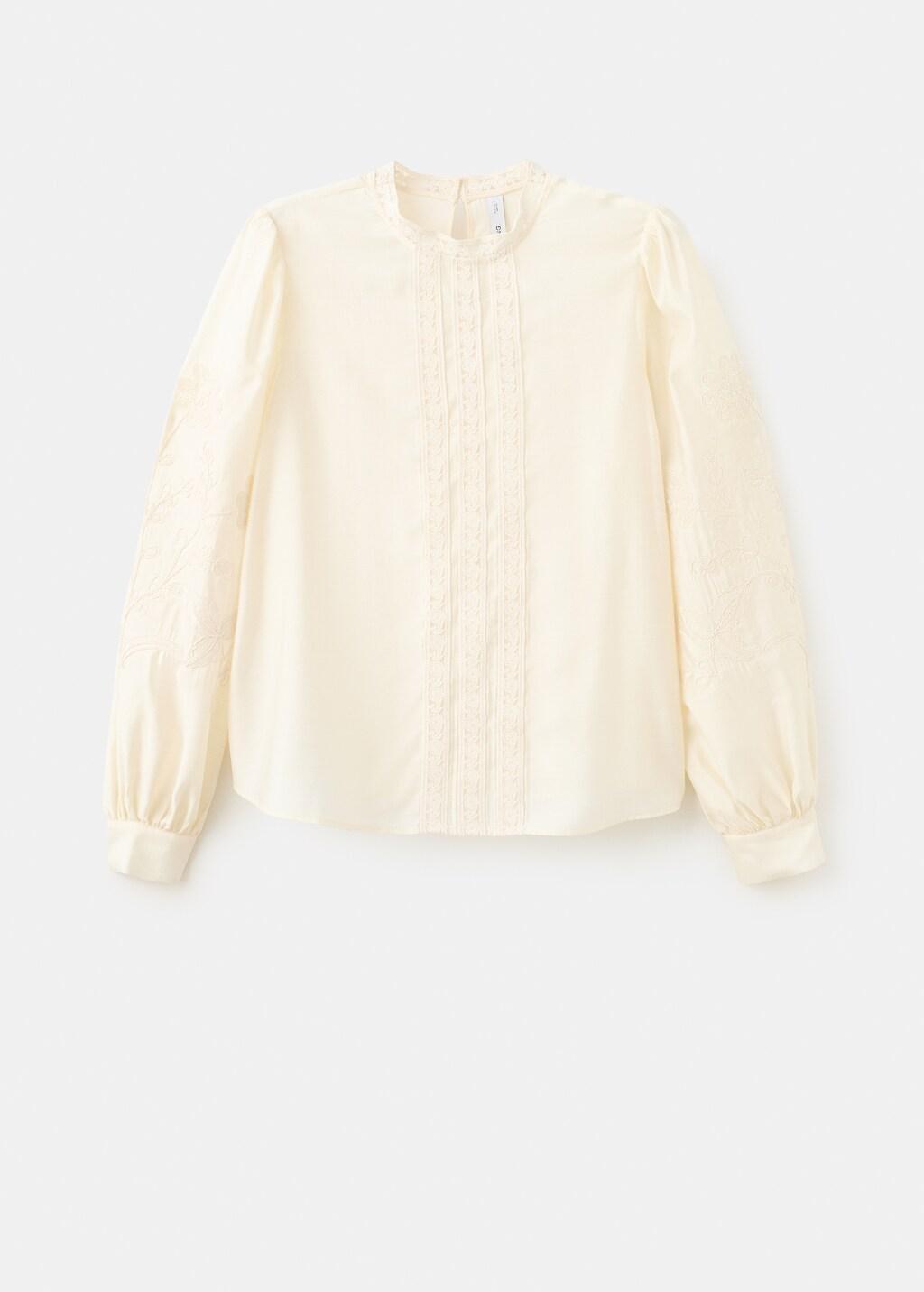 Beige Cotton Blouse With Floral Embroidery, Light Beige, large image number 7