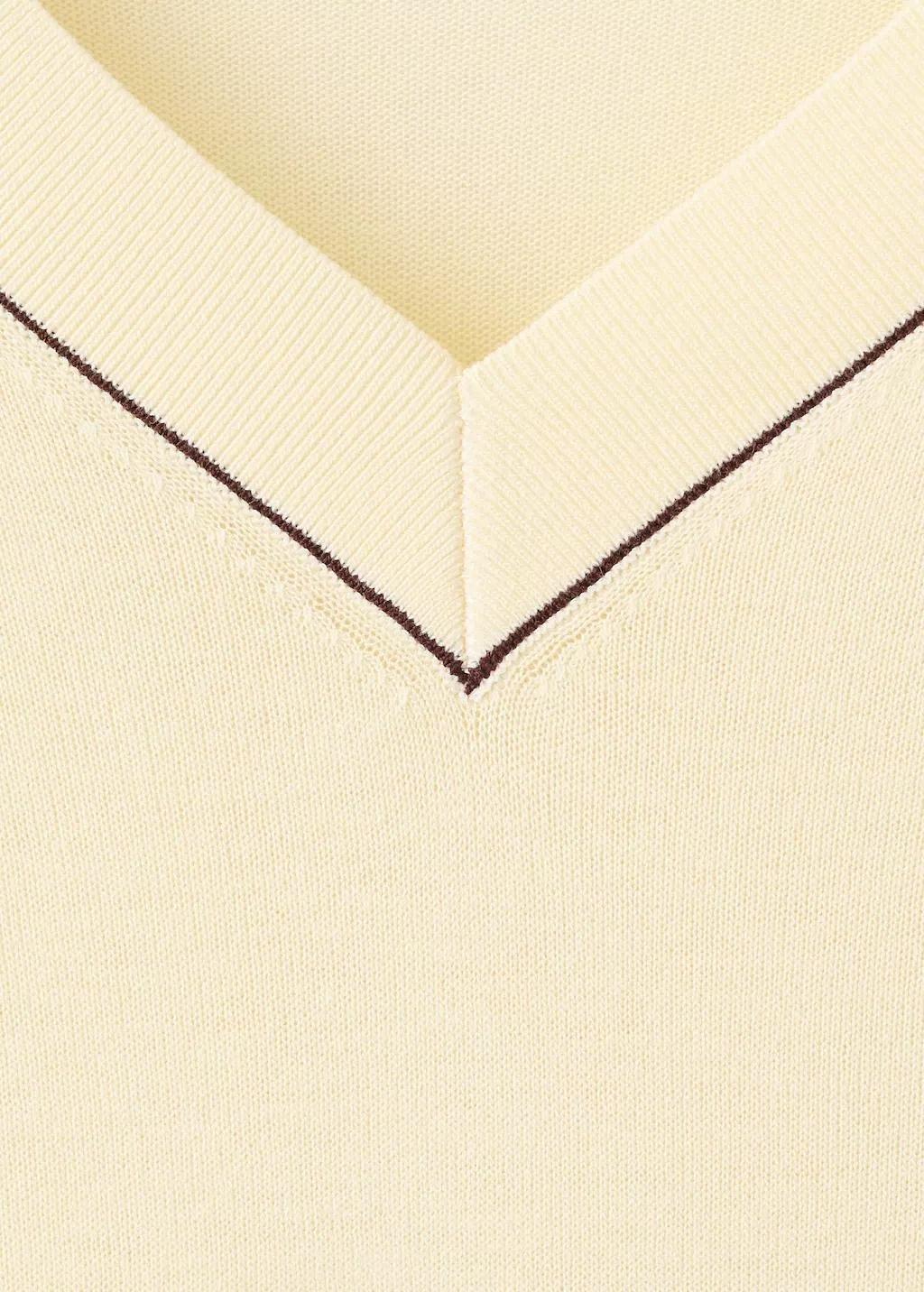 Yellow V-Neck Sweater With Contrast Trim, Yellow, large image number 1