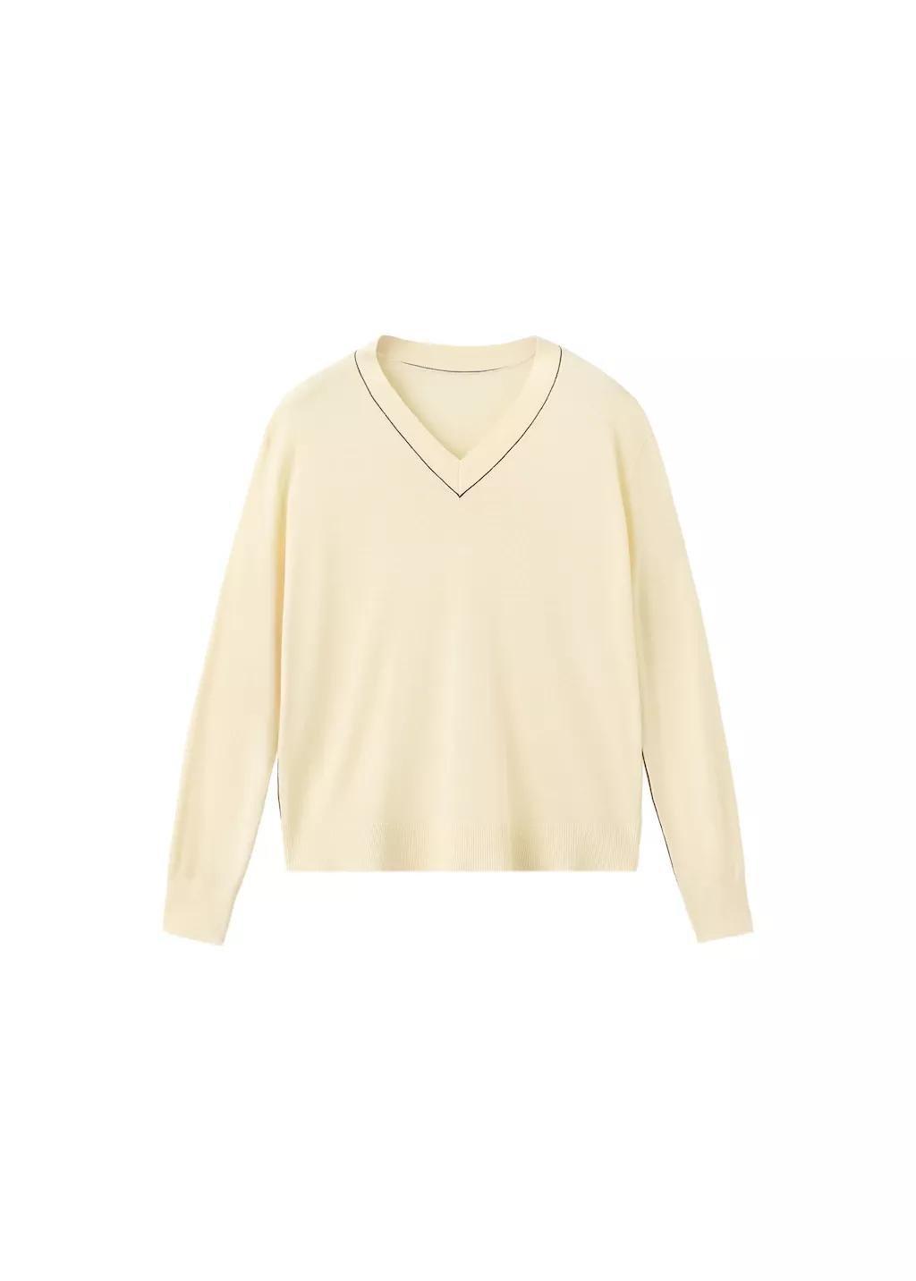 Yellow V-Neck Sweater With Contrast Trim, Yellow, large image number 7