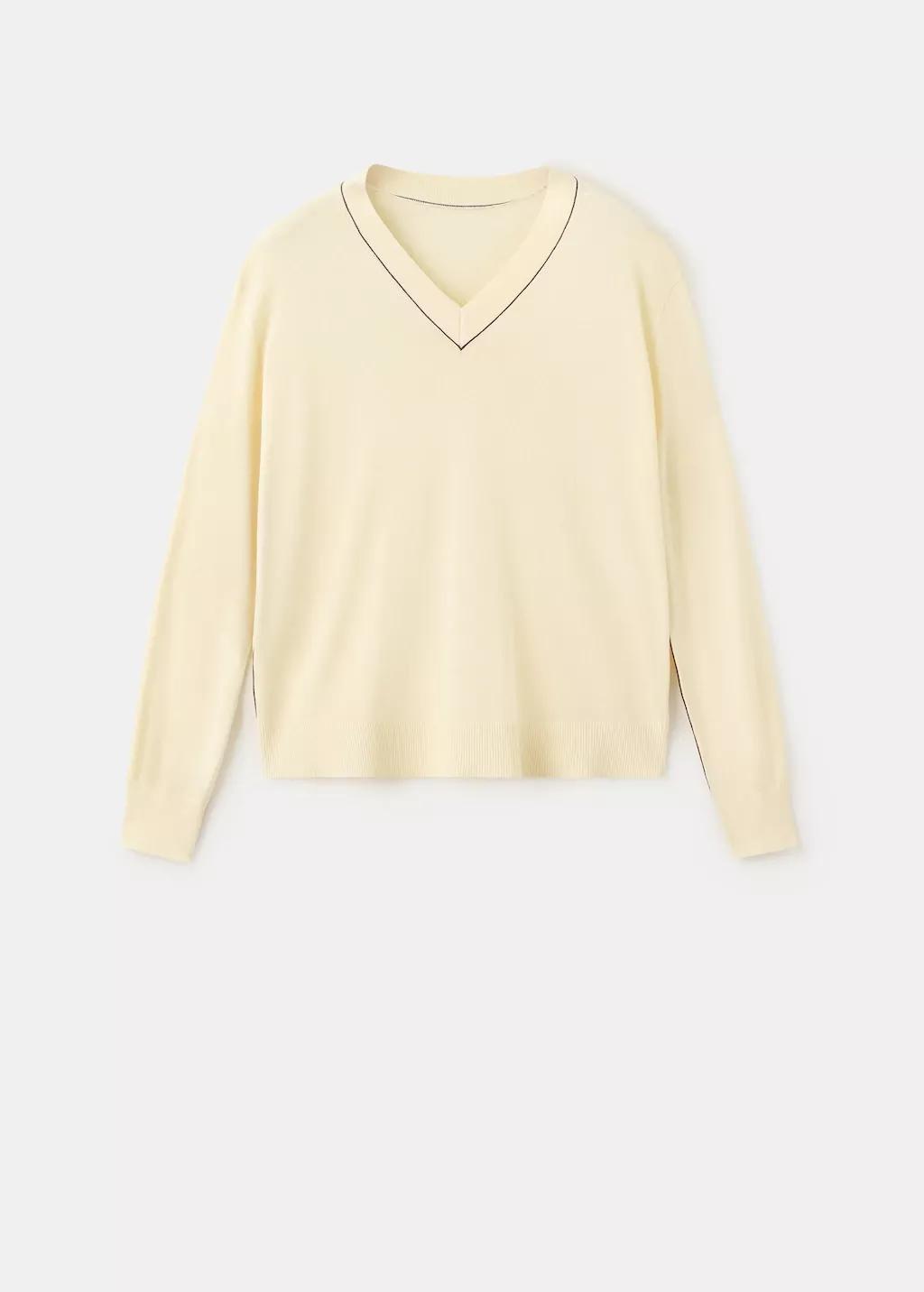 Yellow V-Neck Sweater With Contrast Trim, Yellow, large image number 8