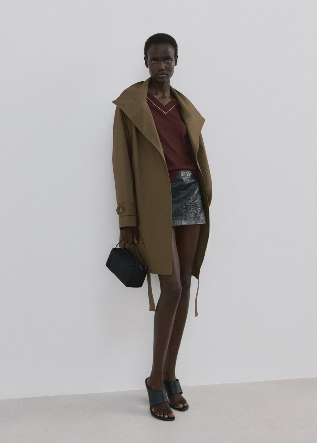 Brown V-Neck Sweater With Contrast Trim, Dark Brown, large image number 0