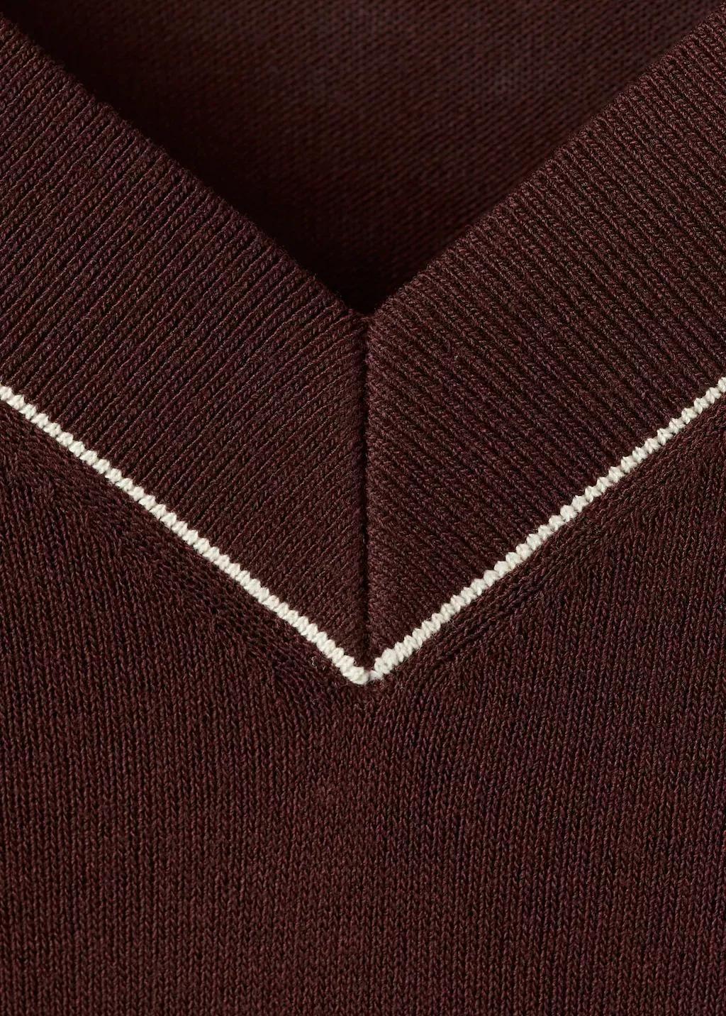 Brown V-Neck Sweater With Contrast Trim, Dark Brown, large image number 1