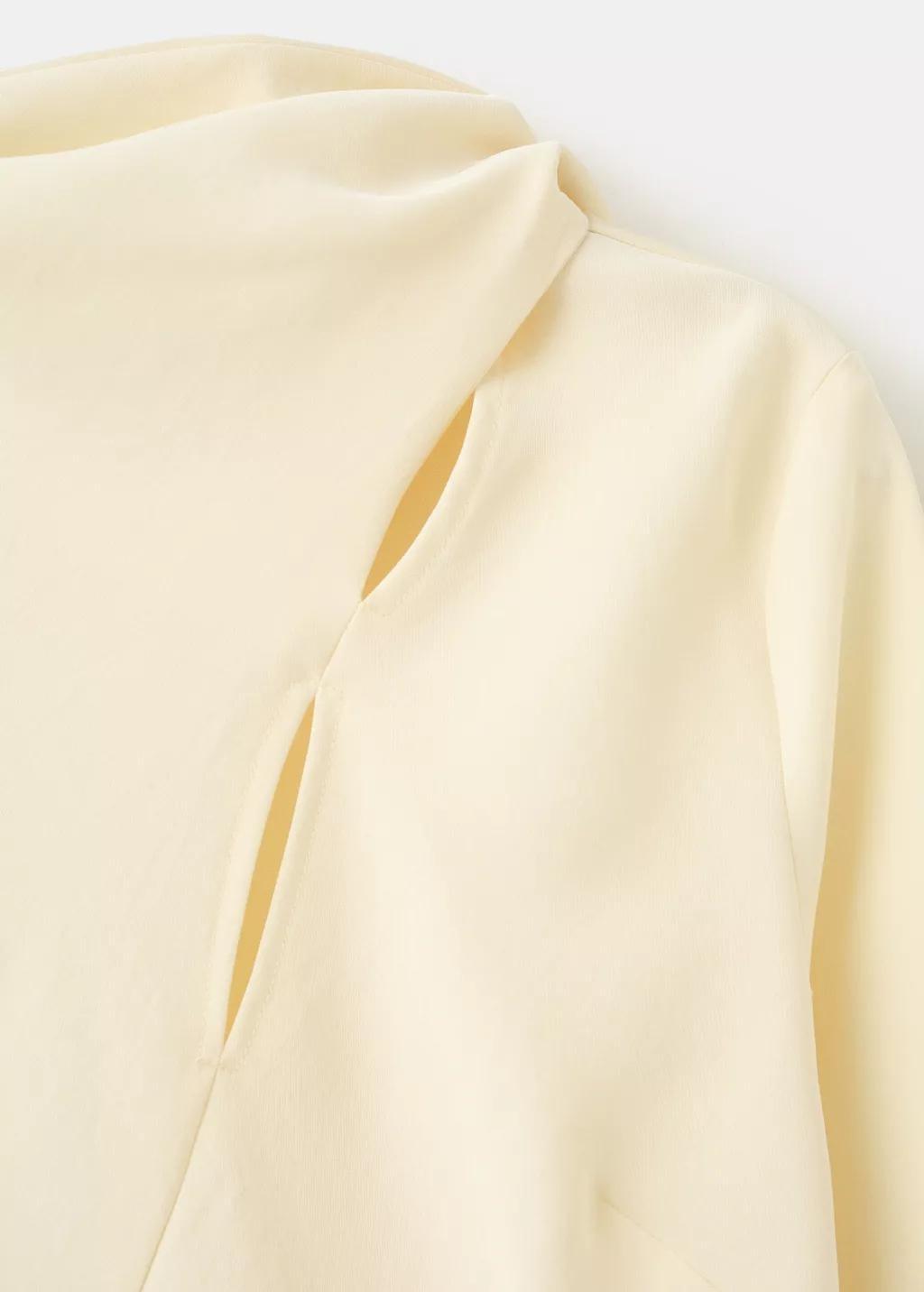 Beige Scarf Collar Blouse, Light Beige, medium