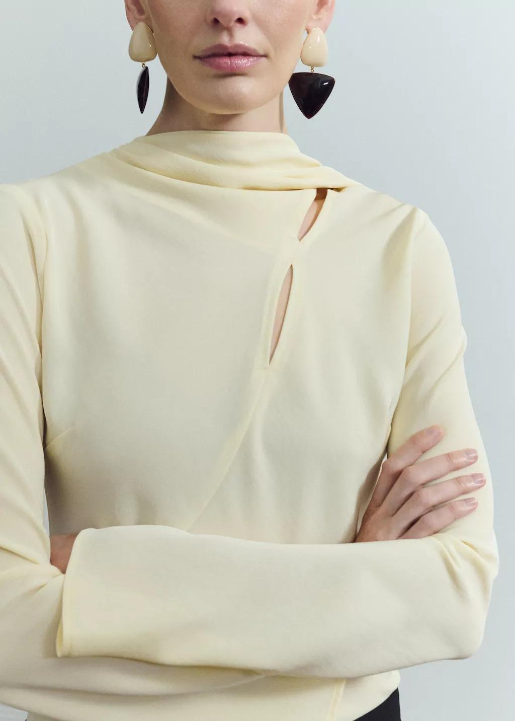Beige Scarf Collar Blouse, 0201_05, large image number 3
