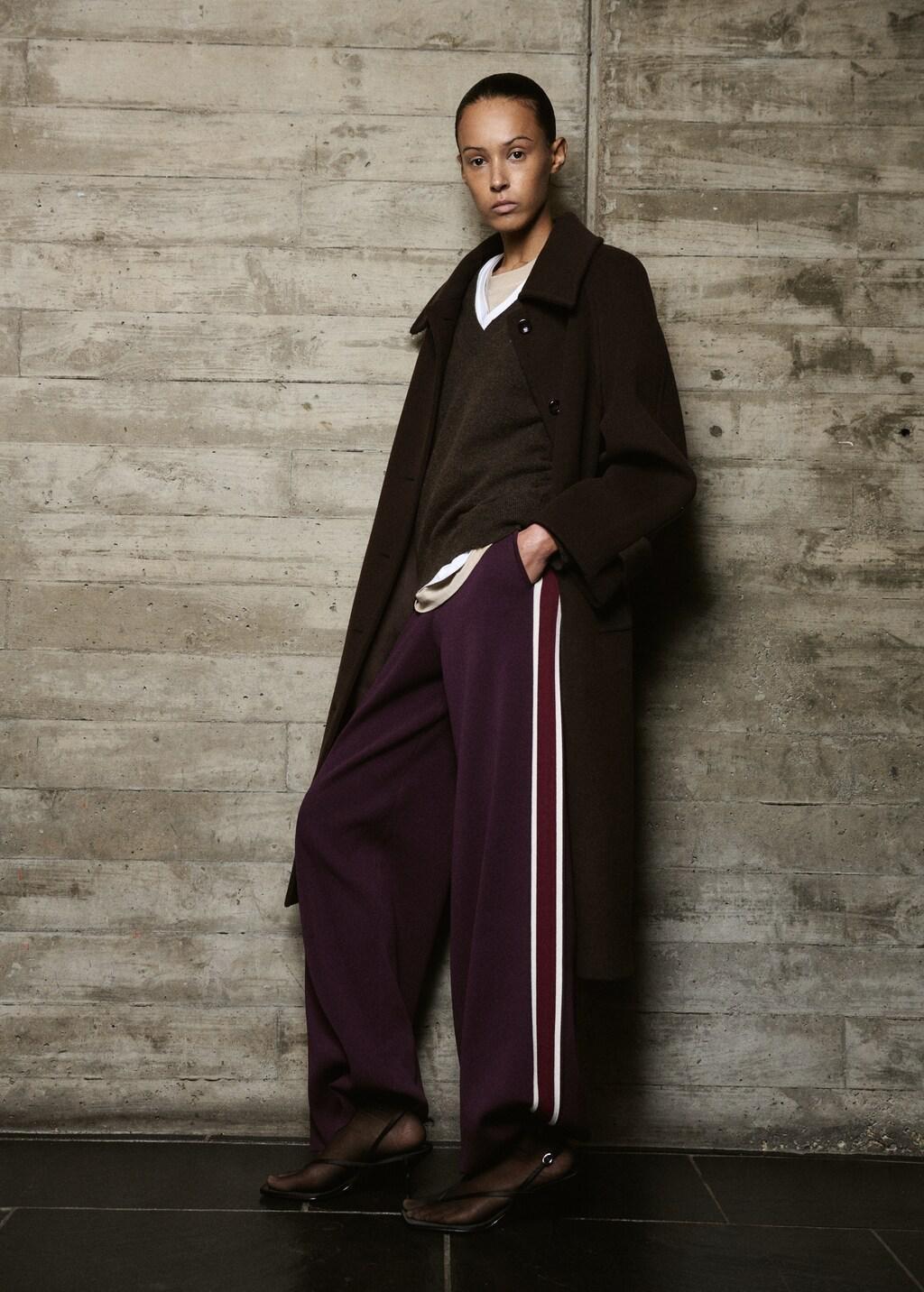 Red Knitted Trousers With Contrasting Stripes, Dark Red, large image number 0