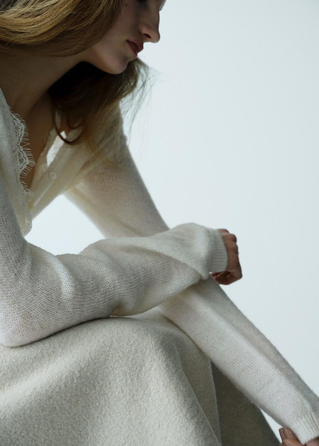 Beige Lace Knit Cardigan, 0201_05, large image number 5