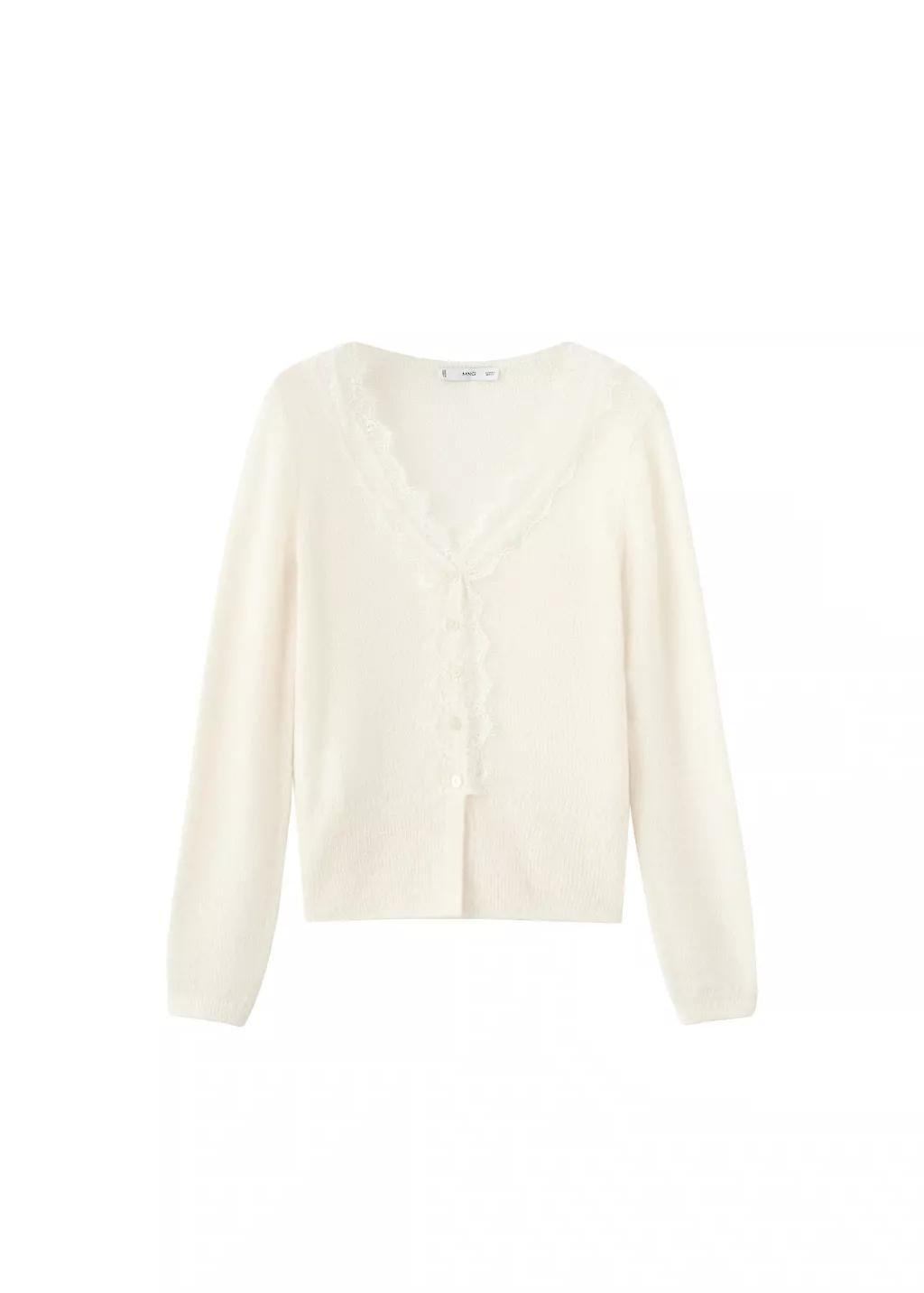 Beige Lace Knit Cardigan, Light Beige, large image number 6