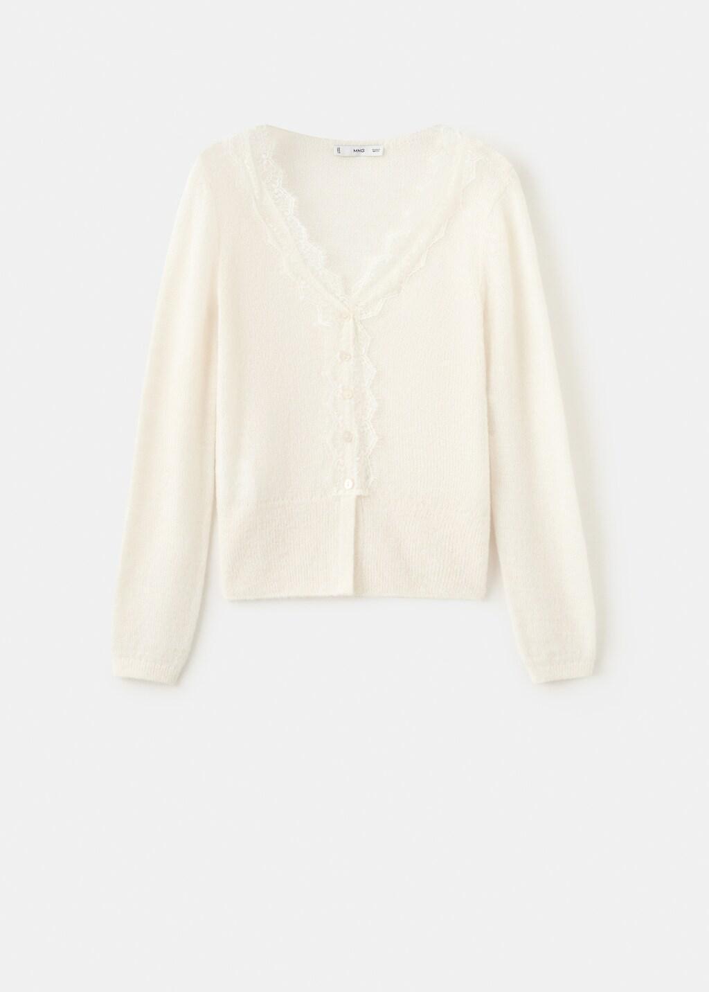 Beige Lace Knit Cardigan, Light Beige, large image number 7