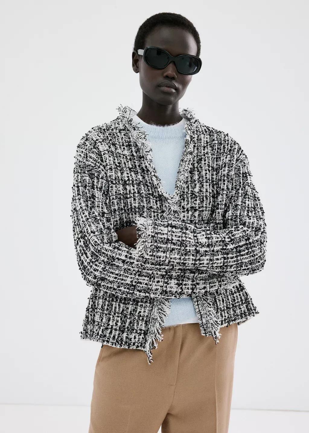 Black Oversized Tweed Jacket, 0201_99, large image number 3